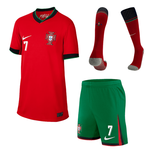 Kid's Portugal RONALDO #7 Home Jerseys Full Kit Euro 2024 Go Game Wear