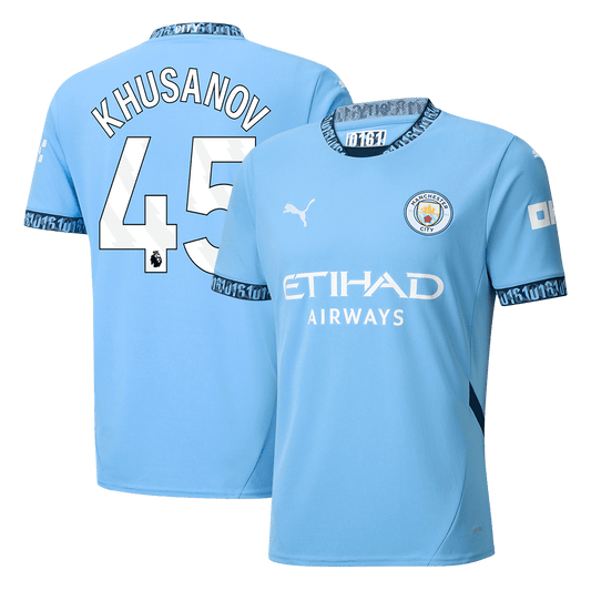 KHUSANOV #45 Manchester City Home  Soccer Jersey 2024/25 Top Soccer Jerseys Store