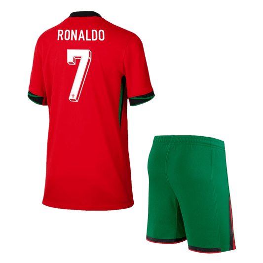 Kid's Portugal RONALDO #7 Home Jerseys Kit(Jersey+Shorts) Euro 2024 Go Game Wear