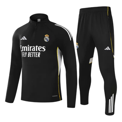 Kid's Real Madrid 1/4 Zip Training Kit (Jacket+Pants) 2025/26 - Black