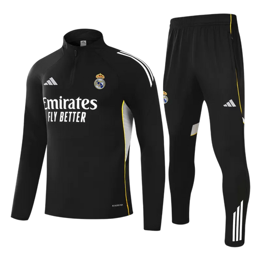 Kid's Real Madrid 1/4 Zip Training Kit (Jacket+Pants) 2025/26 - Black