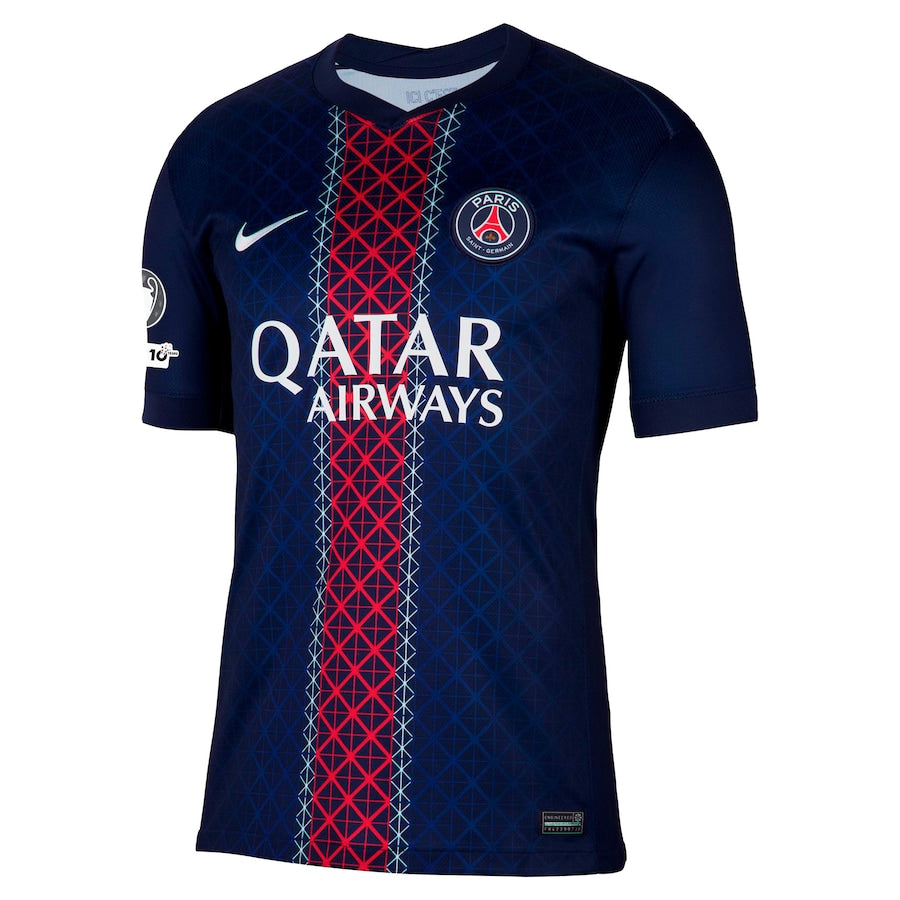 PSG Home Match Shirt 2025-26 with Champions League and UEFA Foundation 10th Anniversary Badge Go Game Wear