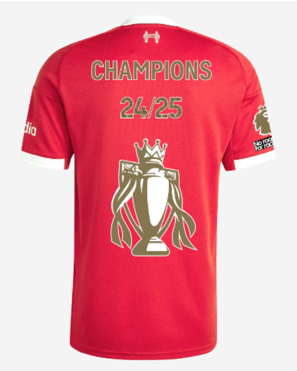 Liverpool Home Soccer Jersey 2025/26 - CHAMPIONS 24/25 & Gold Trophy & Insignia Top Soccer Jerseys Store