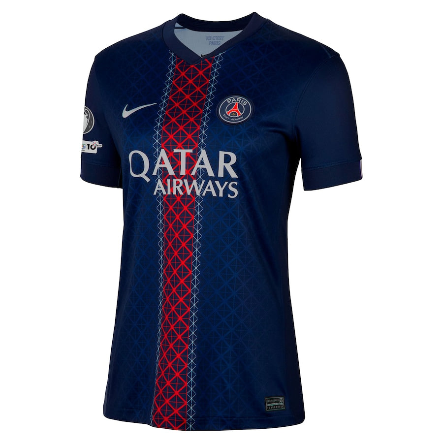 Women's PSG Home Match Shirt 2025-26 with Champions League and UEFA Foundation 10th Anniversary Badge Go Game Wear