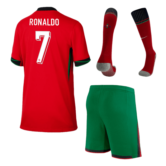 Kid's Portugal #7 RONALDO Home Jerseys Euro 2024(Short+shorts+socks) Go Game Wear