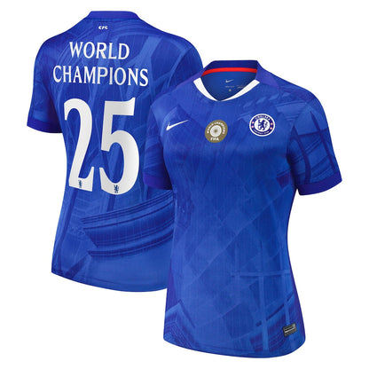 Women's Chelsea Cup Home Soccer Jersey2025-26 with World Champions 25 chest badge Go Game Wear