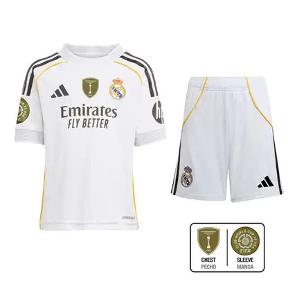 Kid's Real Madrid Home Soccer Jersey Kit(Jersey+Shorts) 2025/26 Top Soccer Jerseys Store